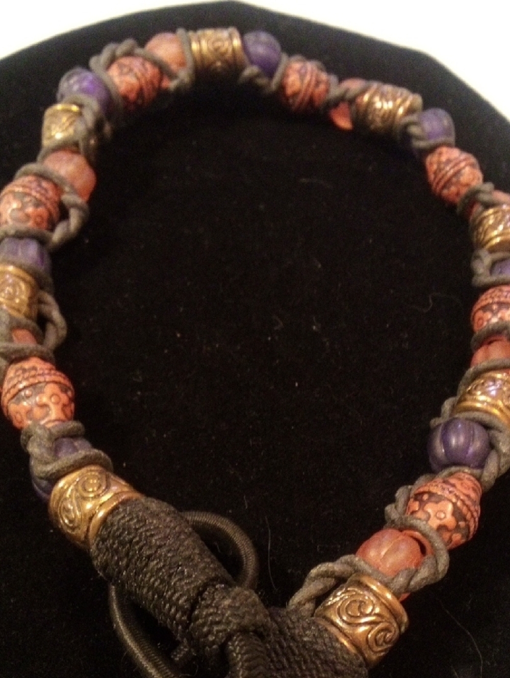 Handcrafted Purple and Orange Beaded Women's Necklace - Picture 5 of 5
